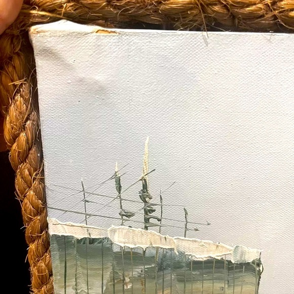 vintage oil painting On Canvas Rope Frame “ Boats In the Dock” 20”X25”picture - Picture 7 of 7